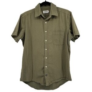Taylor Stitch Mens Olive Textured Short Sleeve Button Up Shirt M Casual
